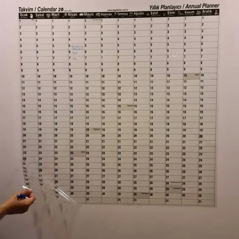 Takvim Üniversal - Yıllık Planlayıcı 120x100 Sihirli Kağıt tahta