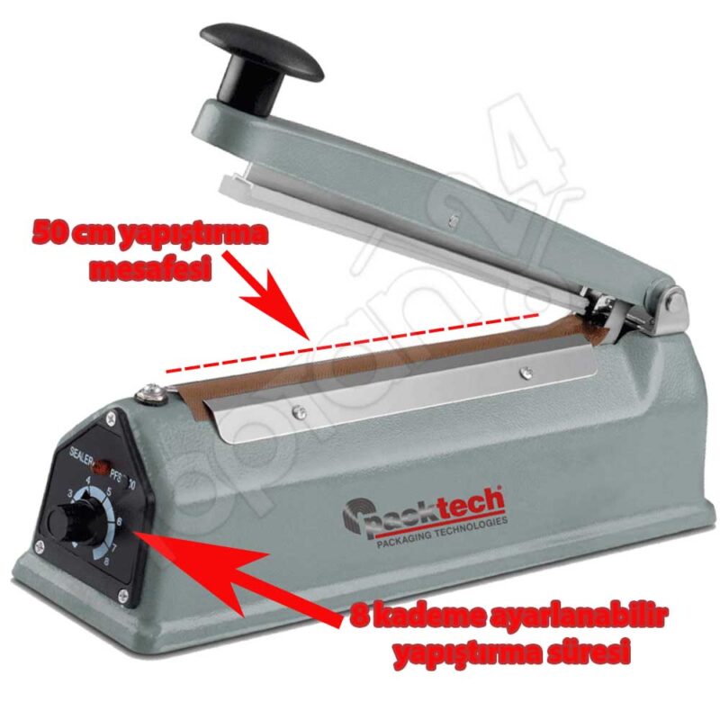 Packtech PT-500A 50 Cm Alüminyum Gövde Poşet Ağzı Kapama Yapıştırma Makinesi - Görsel 2